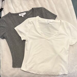 Pink Rose Short Sleeve Tees - Gray and White